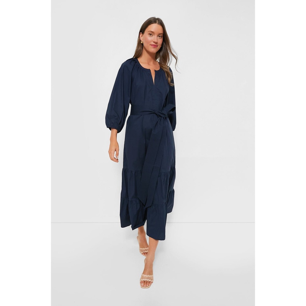 Tuckernuck Navy Cotton Royal Shirt lyle Dress Tiered Maxi XXXL 3XL navy blue
